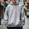 thumbnail image 2 of CFLVAEK Hoodies for Men Big and Tall Long Sleeve Casual Hoodie Solid Color Drawstring Hooded Sweatshirt with Kangaroo Pocket Gray XL, 2 of 10