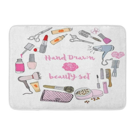 Hand Dryer Mat GODPOK Hand Collection of Make Up Cosmetics and Beauty Items with Hairbrushes Dryers Lipstick and Nails Polish Rug Doormat Bath Mat 23.6x15.7 inch ()