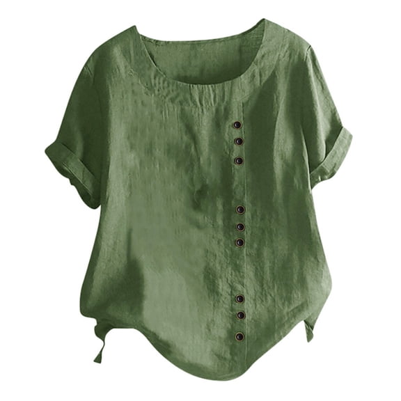 MSJUHEG Womens Linen Tops Gauze Button Down Shirts for Women Seersucker Tops for Women Tunic Top Loose Solid Color Casual Shirts Bohemian Shirts Tops for Women Army Green L