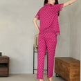 thumbnail image 5 of Jamicy Loungewear for Women Christmas Gift Women's Cute Polka Dot Heart Print Pajama Sets Button Down Short Sleeve Sleepwear Matching Pjs Bottom Lounge Outfits, 5 of 8