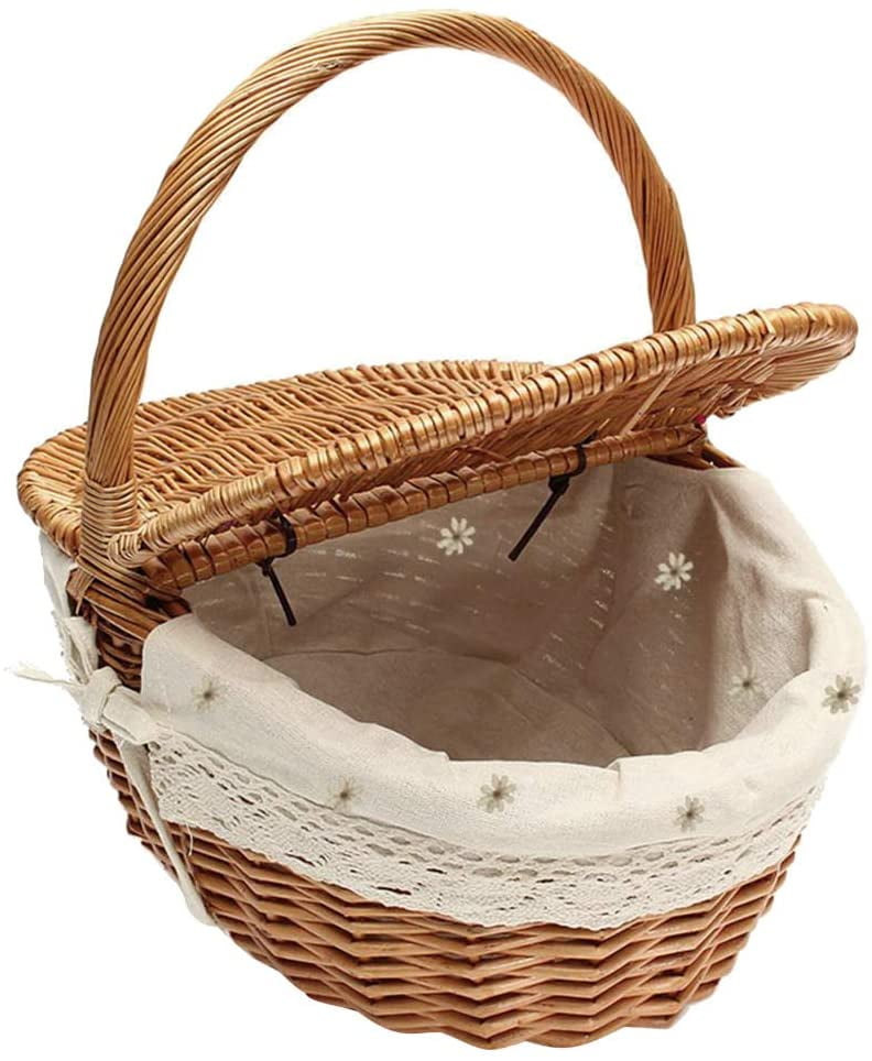 Wicker Picnic Basket with Lid and Handle Sturdy Woven Body with Washable Lining - Walmart.com