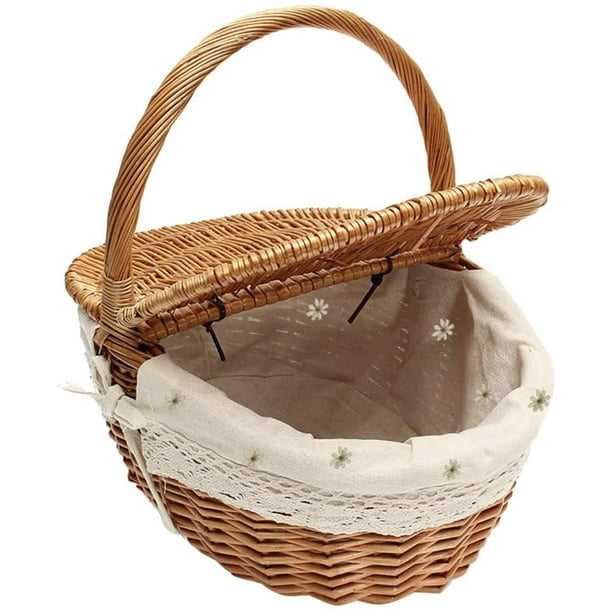 walmart.com | Wicker Picnic Basket with Lid and Handle Sturdy Woven Body with Washable Lining