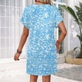 thumbnail image 4 of LWavelet Women's V-Neck Roll-Up Cuff Tunic Dress Abstract Floral Print with Pockets for Casual Daily Beach Use Blue S, 4 of 6