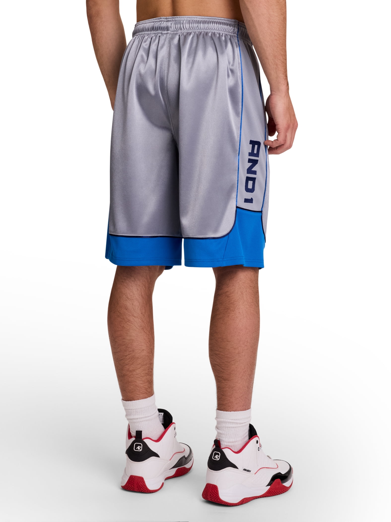 AND1 Men's and Big Men's All Court Colorblock Short, 11" inseam, up to Size 5XL
