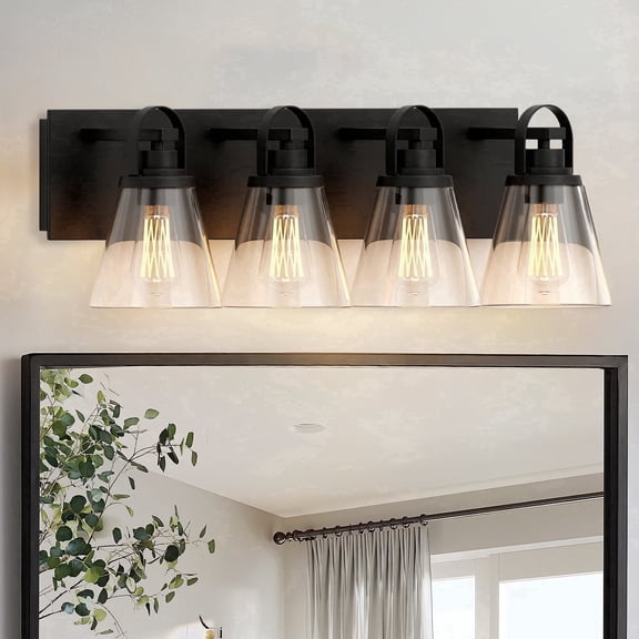 GCGAFUL 28.7" 4-Light Bathroom Vanity Light, Modern Black Vanity Light Fixtures Over Mirror with Clear Glass, Farmhouse Makeup Light for Salon Decor