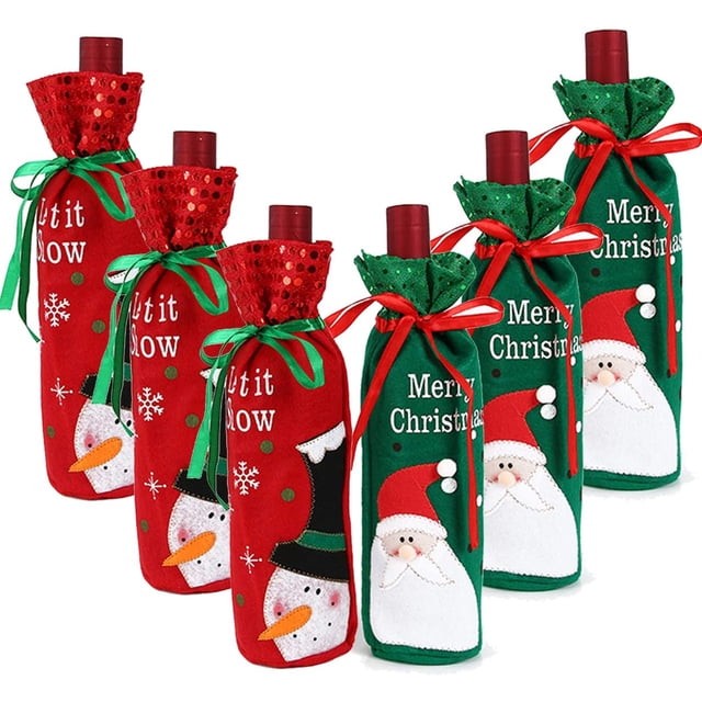 Paquete de 6 fundas navideñas para botellas de vino - Suéter de muñeco de nieve de Papá Noel