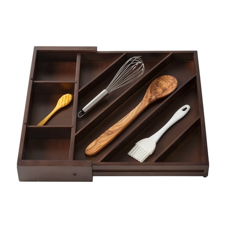 Honey-Can-Do - Expandable Diagonal Bamboo Drawer Organizer with Adjustable Dividers - Walnut