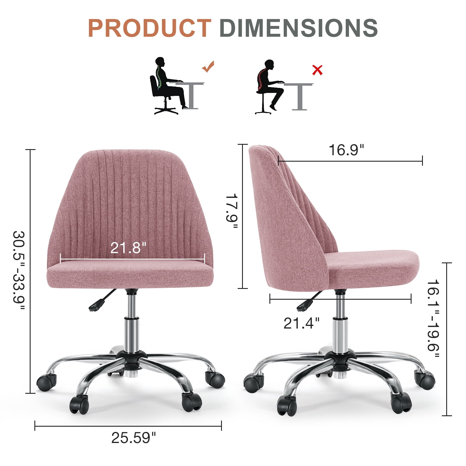 Armless Adjustable Swivel Desk Chair with Wheels
