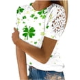 thumbnail image 1 of Camisas de Manga Corta para las Mujeres Impresión Cuello Redondo Suéter Encaje Blusa, Top Casual para el Hogar Y Diario, 1 of 1