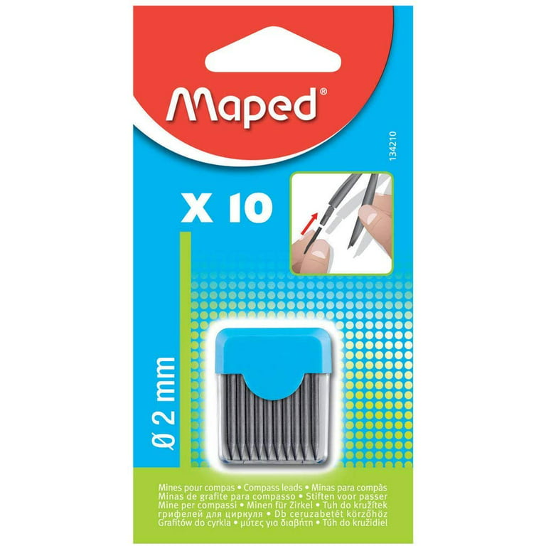 Maped 2mm Compass Leads in Reusable Storage Container, 10 Pack