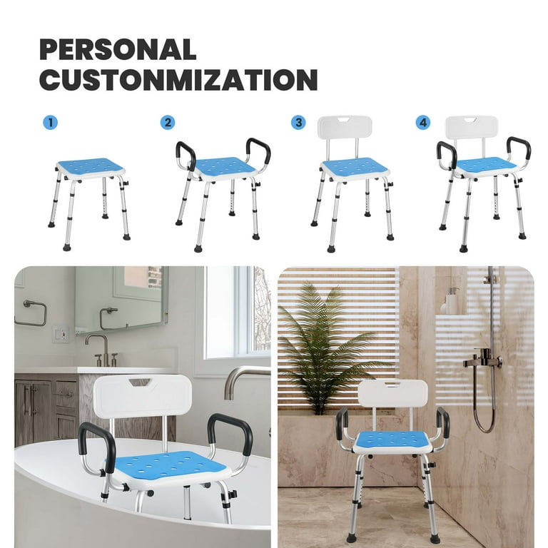 Naipo Bath Chair with Arms Medical Shower Seat Bariatric Bath Stool Safety Shower Bench with Reinforced Crossing bar for Elderly Adults Disabled