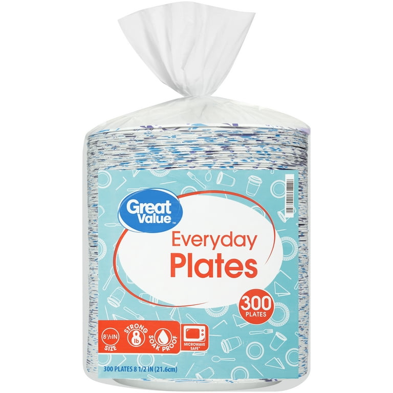 Great Value Everyday Strong, Soak Proof, Microwave Safe, Disposable Paper  Plates, 9, Patterned, 300 Count