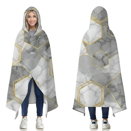 Wearable Blanket Gray Marble Gold Hexagon Pattern Hooded Wearable Flannel Blanket for Adults & Teens Winter Poncho Shawl Wrap Cape Cozy Anti-Pill 50 x60 Wearable Blanket Gray Marble Gold Hexagon Pattern Hooded Wearable Flannel Blanket for Adults & Teens Winter Poncho Shawl Wrap Cape Cozy Anti-Pill 50 x60