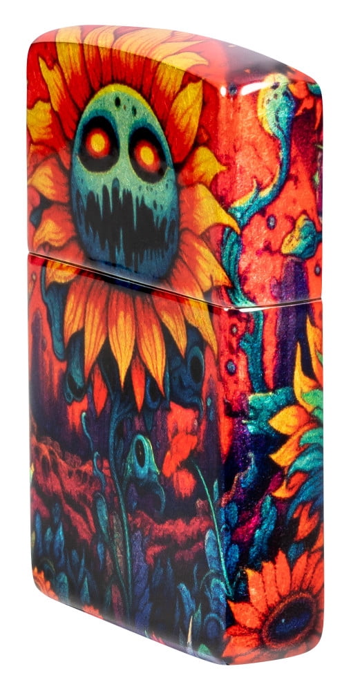 Zippo Spooky Sunflower Design 540 Tumbled Brass Pocket Lighter