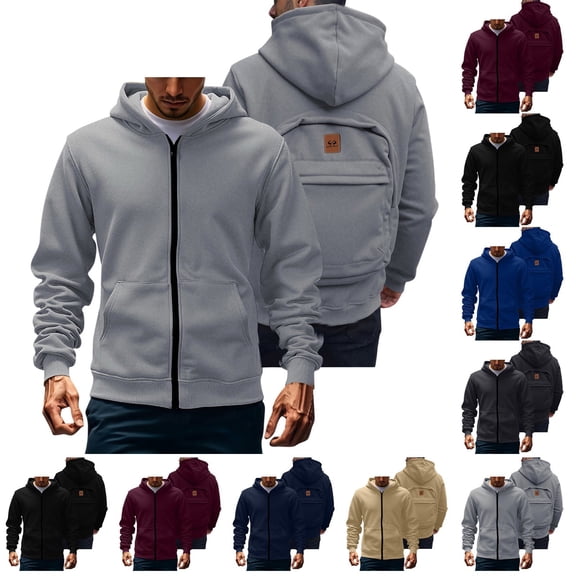 KeShDi Denim Jacket Men's Fleece Hooded Jacket Solid Color Thickened Warm Multi-Pocket Workwear Coat Blue 2X