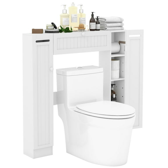 YYEAN Over The Toilet Storage Cabinet with 2 Doors and Adjustable Shelves, Space-Saving Rack Bathroom Shelf with Paper Holder, Freestanding Bathroom Storage Over The Toilet for Small Space