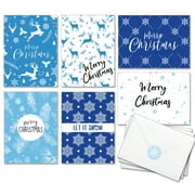 Christmas Cards with Envelopes and Stickers - Pack of 48 Holiday Greeting Notes – 6 Design Blue and White Winter, Thick Cardstock, 4X6 Inch in a Sturdy Box, Blank Inside (Blue and White)
