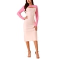 thumbnail image 2 of Vestido midi de corte con escote de manga larga para mujer Inspire Chic, suéter de punto en bloque de color XL Rosa-Rosa claro, 2 of 5