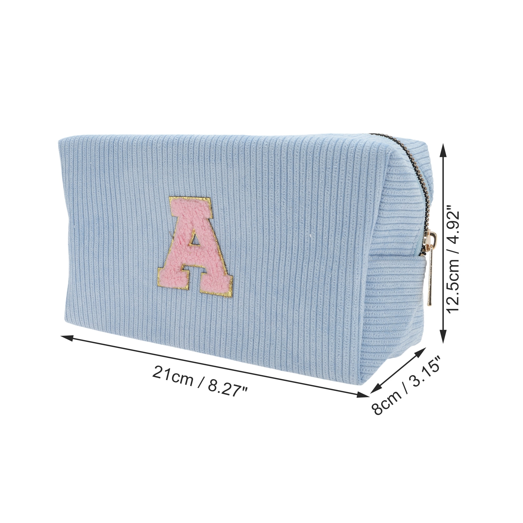 Unique Bargains 1 Pc Corduroy Rectangular Letter Makeup Bag Sky Blue [Letter A]