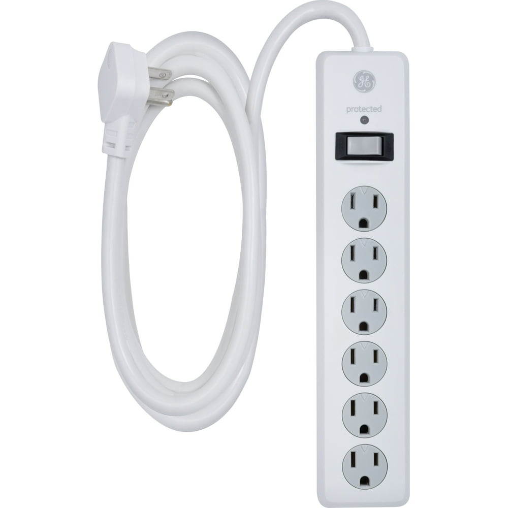 GE 6Outlet Surge Protector, 10 ft Extension Cord, White 14092