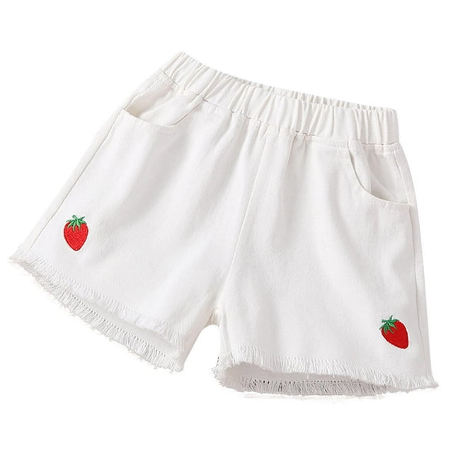 Odeerbi 3-15 Años Niños Niñas Pantalones Cortos de De Algodón Con Dobladillo Crudo Pantalones Cortos de Algodón Con Bordado de Fresa Pantalones Cortos Cómodos Con Pantalones Cortoses