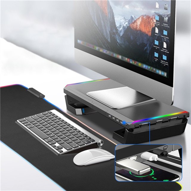 Support Ordinateur Portable avec Tiroir de Rangement Support de Table Robuste et Peut Être avec 4 Ports USB Bureau Dortoir Robuste Noir