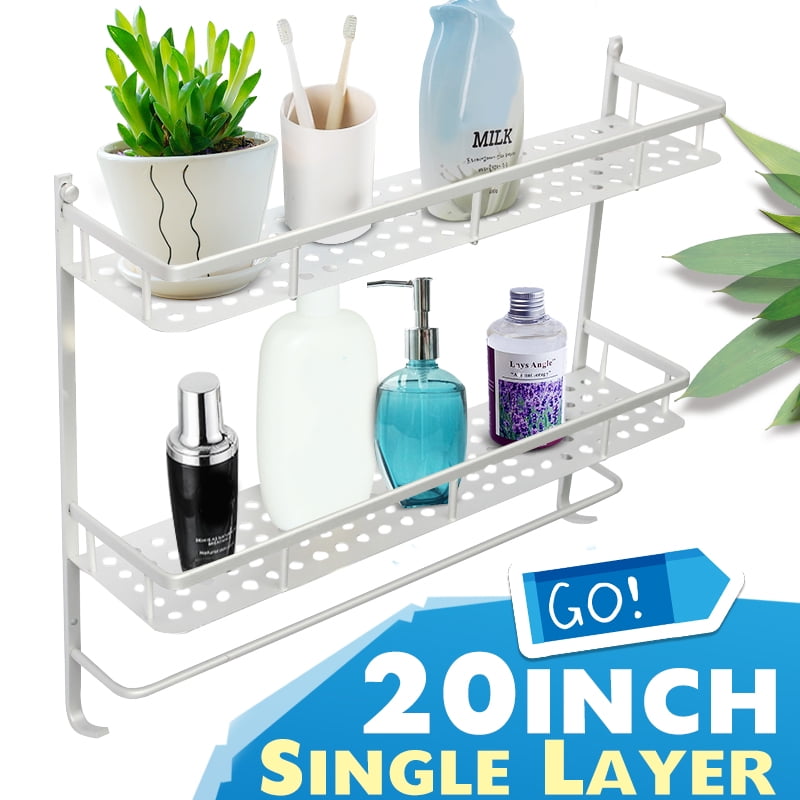 Wall Mount Double layer Bathroom Shelf Rack 20inch Aluminum Shower