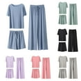 thumbnail image 4 of Summer Women's Ice Silk Pajamas Set Short Sleeve Shorts Wide Leg Wear Soft Comfortable Breathable Home Sleepwear Three Piece Outfit Sleepshirts for Women Nightgown Comfy Sleepwear, 4 of 4