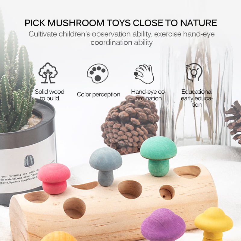 Kids Early Childhood Educational Wooden Toy Mushroom Harvesting Matching Puzzle 