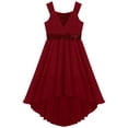 thumbnail image 3 of HULIJA Kids Girl's Sequins High Low Dress Flower Girl Junior Bridesmaid Dresses Sleeveless Pageant Burgundy 4, 3 of 7