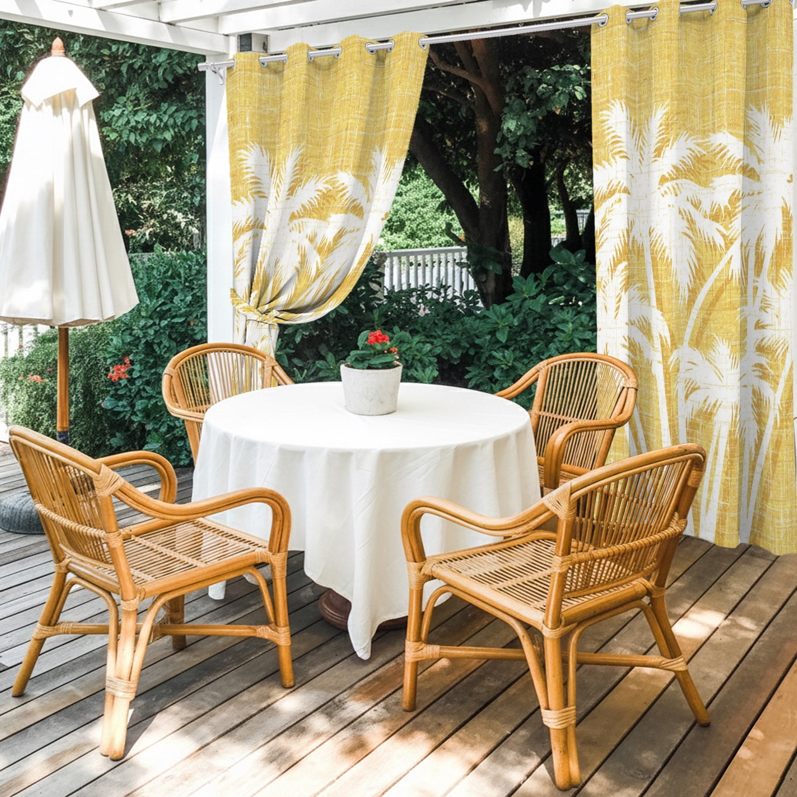 Palm Tree Outdoor Curtains for Patio, Tropical Plant Coastal Summer Yellow Sunshade Privacy Drapes Grommet Waterproof Outside Curtains for Porch/Cabana/Balcony 54"x 108", 1 Panel