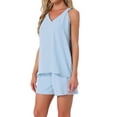 thumbnail image 4 of INSPIRE CHIC Womens 2 Piece Lounge Sets Pajama Halter V Neck Cami Pj Shorts Set with Pockets Summer Sleeveless Outfits S Light Blue, 4 of 5