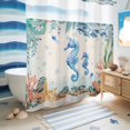 thumbnail image 5 of No Hook Shower Curtain, Seahorse Coastal Shower Curtains for Bathroom with See Through Top Window, Summer Nautical Starfish Coral Beige Waterproof & Washable Bath Curtain Long 72"x78", 5 of 9