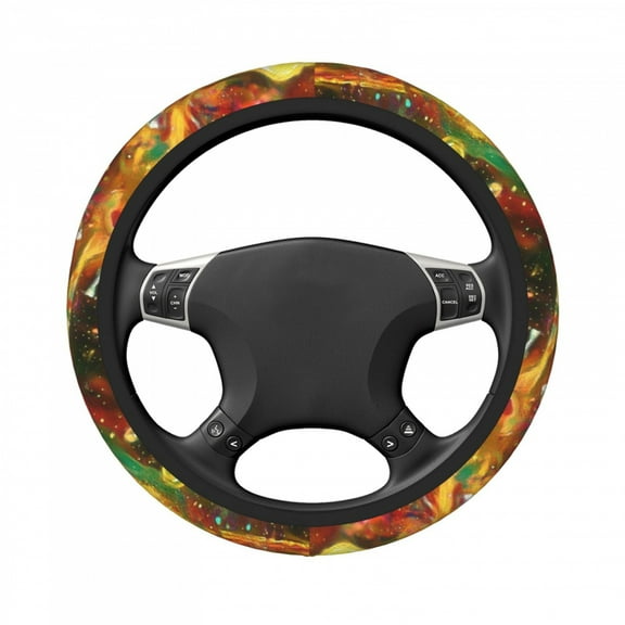 Car Steering Wheel Cover Women, Colorful Floral Flowers Steering Wheel Protector, Microfiber Leather, Universal 14.5-15 inch, Anti-Slip Car Accessories