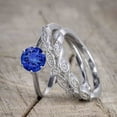 thumbnail image 2 of JeenMata 1.5 ct - Round Cut Lab Created Blue Sapphire - Vintage Wedding Ring - Trio Wedding Set - 18K White Gold over Silver, 2 of 6