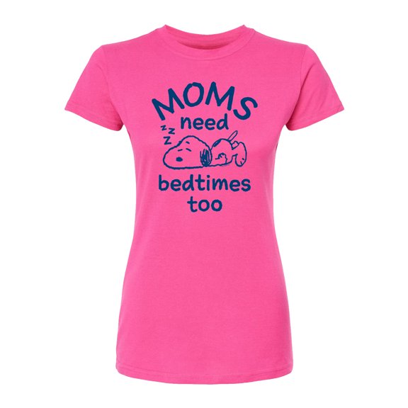 Peanuts - Moms Need Bedtimes Too Snoopy - Juniors Fitted Short Sleeve Graphic T-Shirt