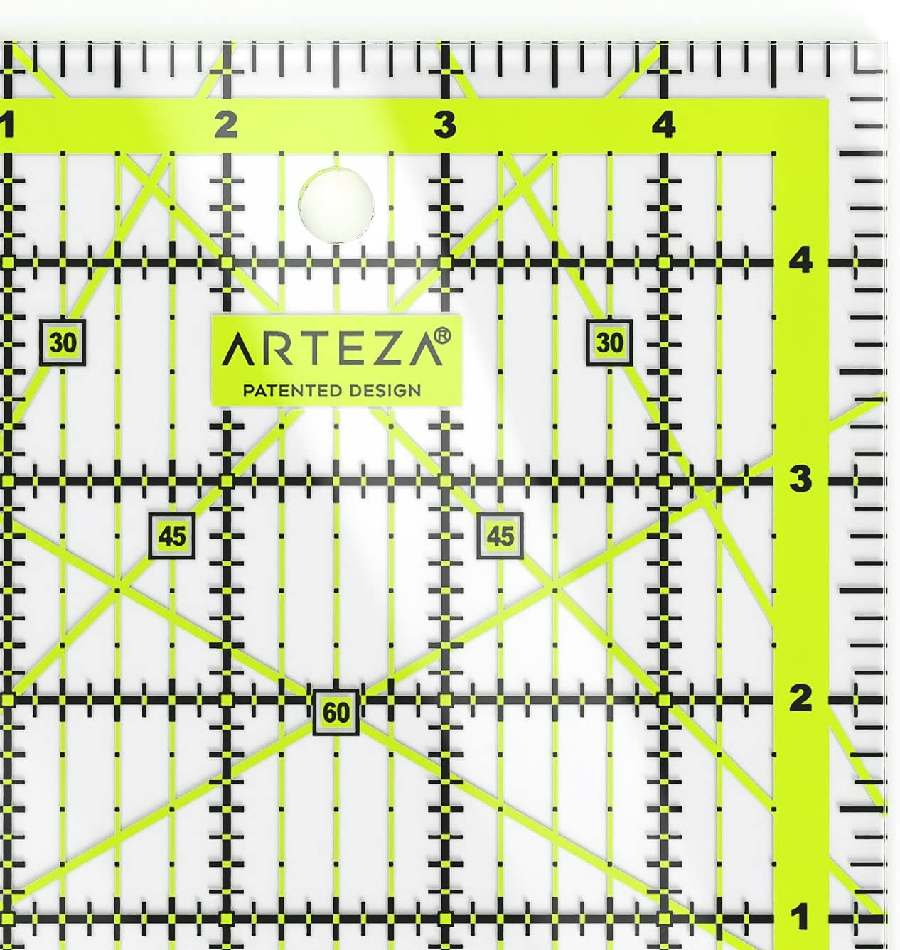 5 Wide x 5 Long for Quilting Laser Cut Acrylic Quilters Ruler with Patented Double Coloured Grid Lines for Easy Precision Cutting ARTEZA Quilting Ruler Black & Lime Green Sewing & Crafts 