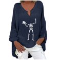 thumbnail image 1 of De Camisa tipo cárdigan con cuello en V y botones y estampado informal para mujer, manga larga, para Halloween, 1 of 5