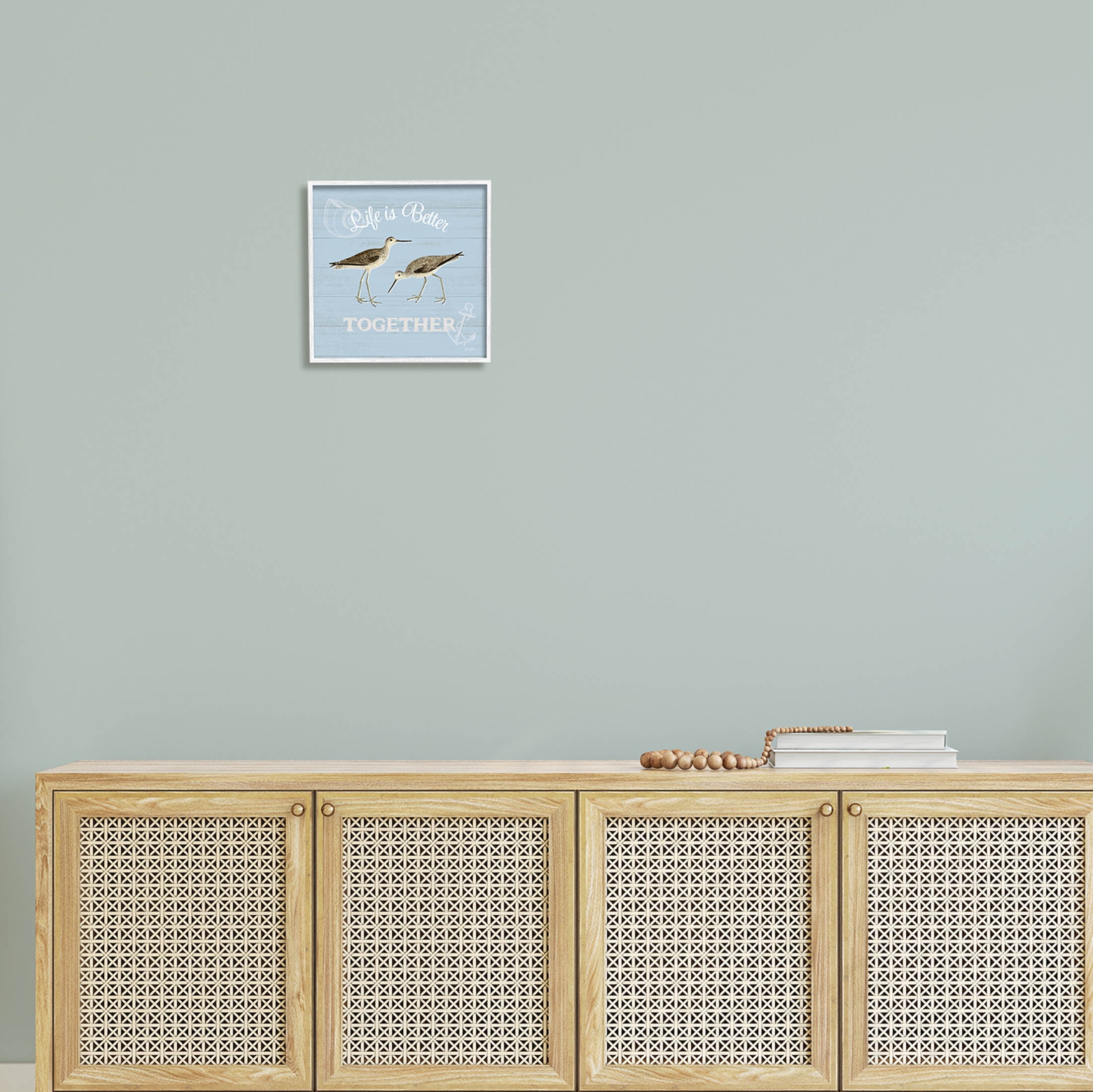 Stupell Industries Better Together Coastal Sandpipers Graphic Art White Framed Art Print Wall Art, Design by Katie Pertiet