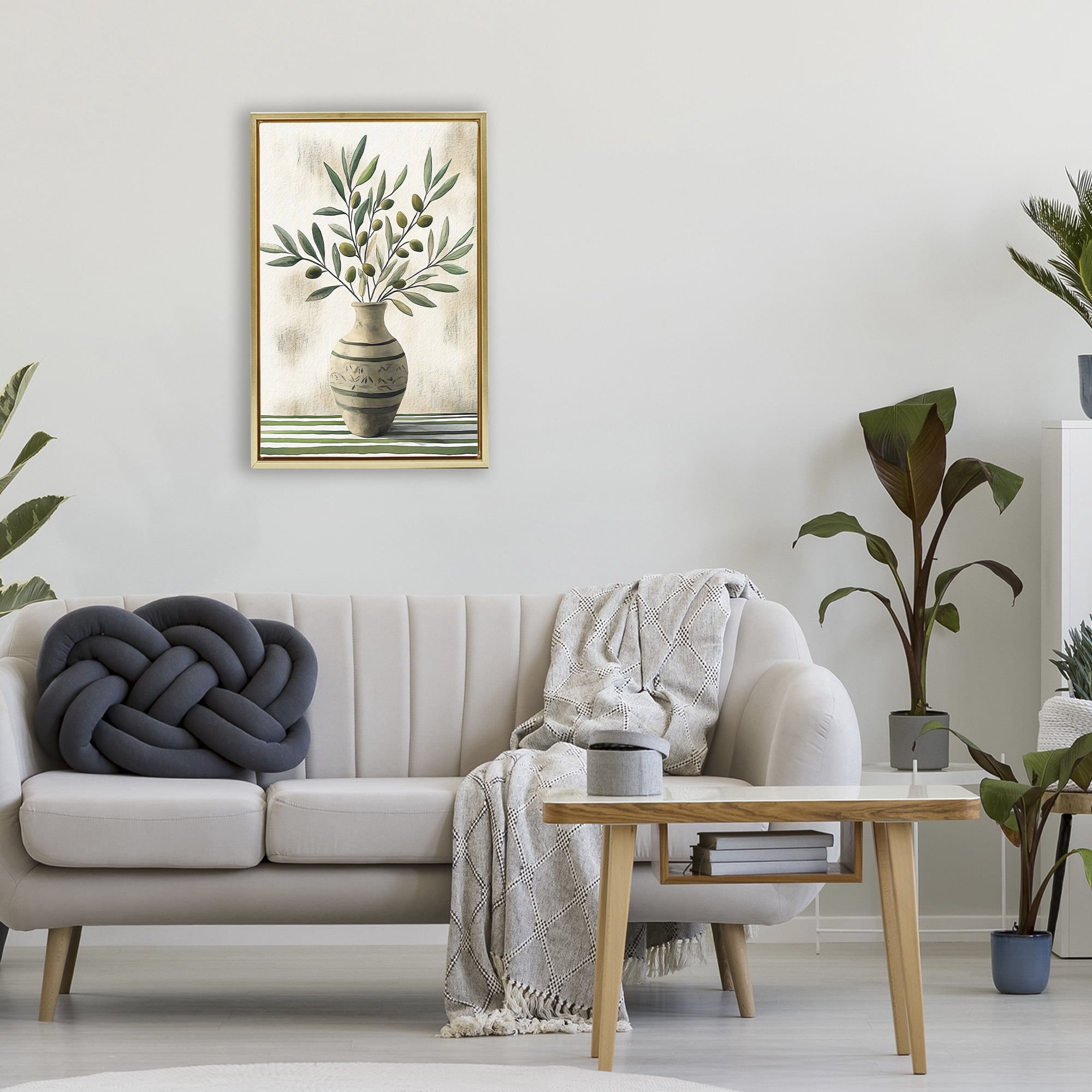 Stupell Industries Vase of Olive Branches Gold Framed Floater Canvas Wall Art, design by Creative Studio