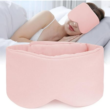 wonima66 Cotton Eye Mask Blackout for Sleeping Women Men, 100% Blocking Light Ear Cover Sleeping for Side Sleeper, Soft Zero Pressure Blindfolds for Travel, Airplane, Night Shift, Nap Pink