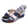 thumbnail image 5 of Rokment Womens Platform Wedge Dress Sandals 2026 Summer Fashionable Ripped Denim Leather Patchwork Buckles Casual Chunky High Heels Slip on for Ladies Woman Blue Size 6, 5 of 6