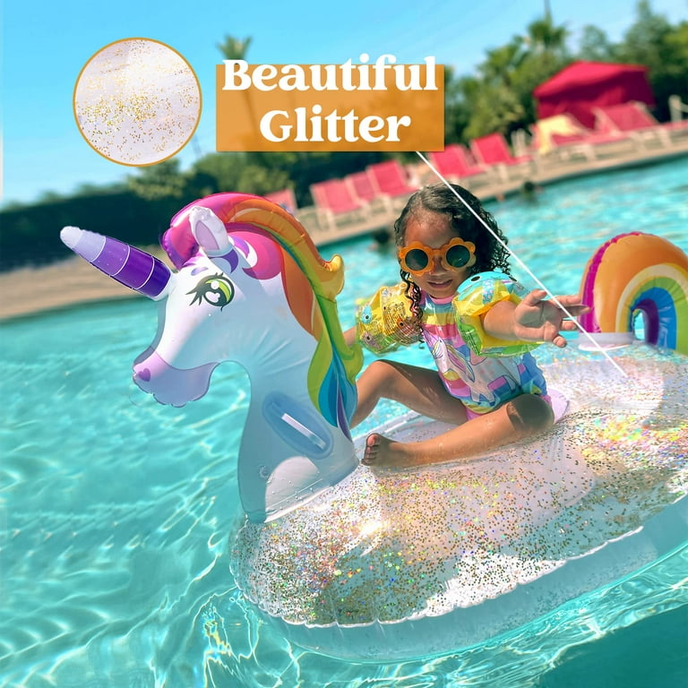 SYNCFUN Inflatable Unicorn Pool Float with Glitters, Kids Pool