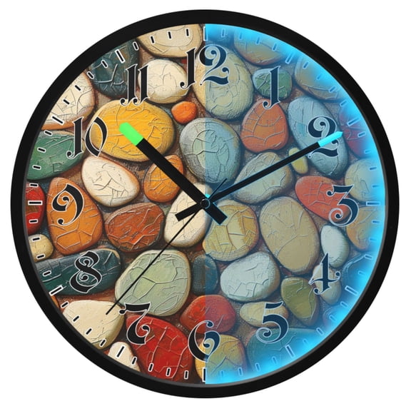 Ryvnso Abstract Stones Art 12 Inch Night Light Wall Clock Luminous Silent Battery Operate Clocks