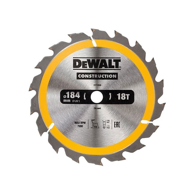 DEWALT - Portable Construction Circular Saw Blade 184 x 16mm x 18T
