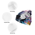 thumbnail image 3 of Susaid Cool Colorful Wolf Print Winter Beanie for Men Women, Lined Beanie Soft Warm Knit Hat Ski Cuffed Cap, 3 of 6
