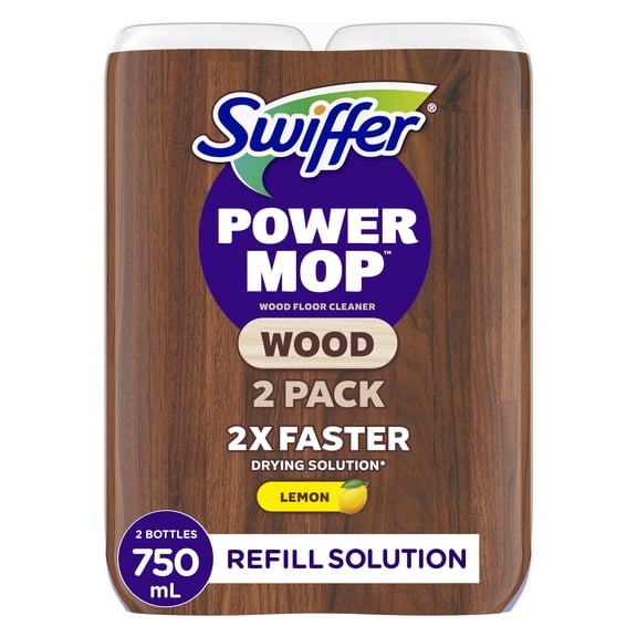 Swiffer Power Mop Wood Solution Refill, Lemon, 2 x 25.3 fl oz