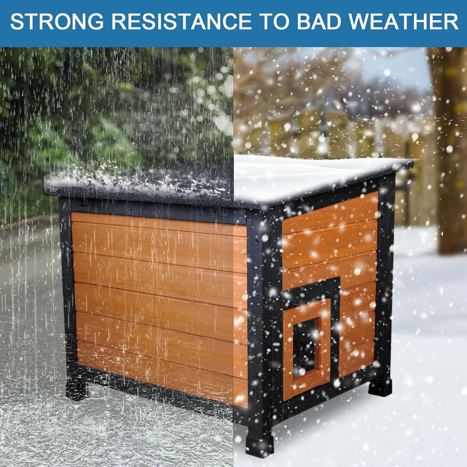 Outdoor Insulated Cat House Feral Cat Shelter Outside Cat Enclosure for Winter Insulated Brown
