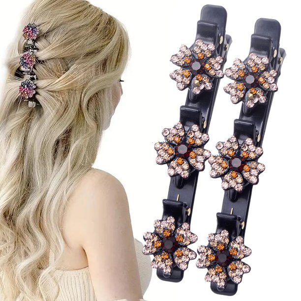 2 pinzas para el pelo trenzadas con piedras de cristal brillantes, 2024 nuevas bandas para el pelo de tela satinada con diamantes de imitación y trébol de cuatro hojas, pinzas con forma de pico de pat