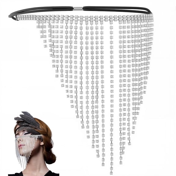 1PC Silver Face Chain Jewelry Rhinestone Metal Head Hair Chain Veil Vintage Boho Tassel Fringe Headband Headpiece for Women Costumes Rave Party Wedding Cosplay Dance Accessories